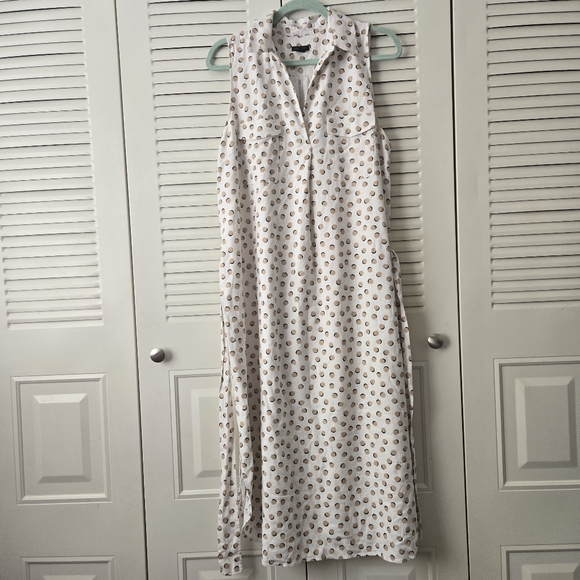 Ann Taylor Dresses & Skirts - Ann Taylor Size L White Linen Blend Maxi Dress Tan Dots Sleeveless Belted
